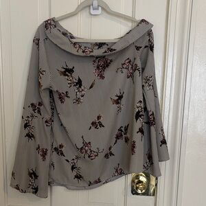 Peach Love California Striped Floral Blouse - Black, White, Pink